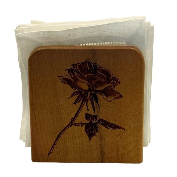 An original from Woods of the West Myrtlewood, Oregon Napkin Holder Rose Etching - Picture 8 of 8